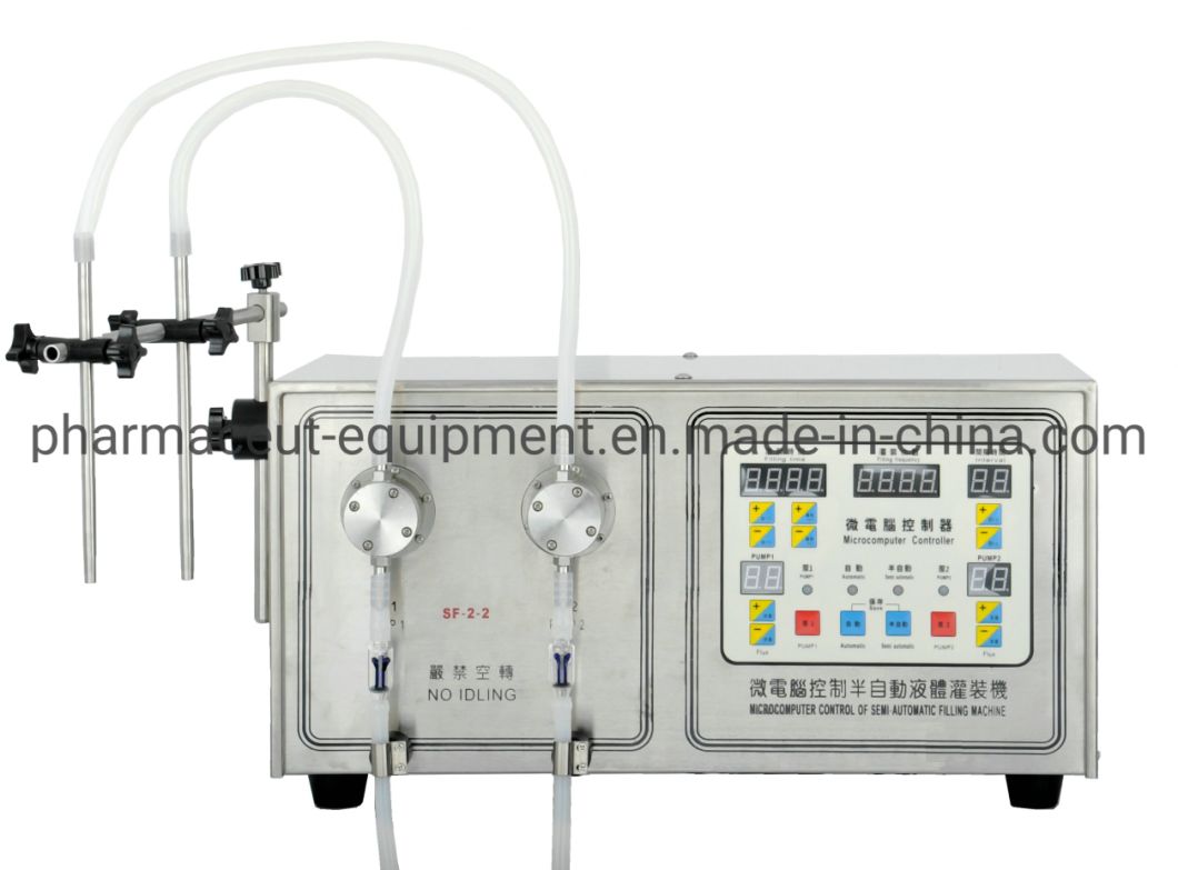 Sf-II-2 Máquina de llenado de líquido con bomba de engranajes magnéticos semiautomáticos de doble cabezal (5-4000ml)
